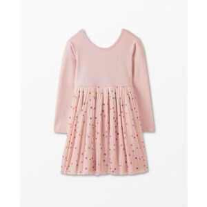 Hanna Andersson Pink Long Sleeve Polka Dot Print Tulle Dress Size S/6-7 Girls